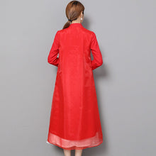 Muatkan imej ke dalam penonton Galeri, Mandarin Collar Tea Length 2 Piece Suit Open Front Chinese Dress
