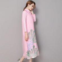 Muatkan imej ke dalam penonton Galeri, Mandarin Collar Tea Length 2 Piece Suit Open Front Chinese Dress
