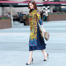 Load image into Gallery viewer, Mandarin Collar 3/4 Sleeve Cheongsam Top Tea Length Ao Dai Dress
