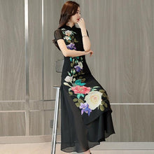 Load image into Gallery viewer, Cap Sleeve Floral Print Full Length Chiffon Ao Dai Dress
