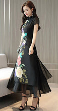 Load image into Gallery viewer, Cap Sleeve Floral Print Full Length Chiffon Ao Dai Dress
