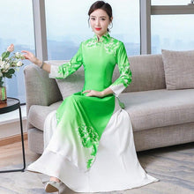 Load image into Gallery viewer, 3/4 Sleeve Floral Print Full Length Chiffon Ao Dai Dress
