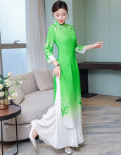 Load image into Gallery viewer, 3/4 Sleeve Floral Print Full Length Chiffon Ao Dai Dress
