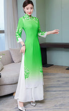 Load image into Gallery viewer, 3/4 Sleeve Floral Print Full Length Chiffon Ao Dai Dress
