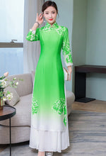 Load image into Gallery viewer, 3/4 Sleeve Floral Print Full Length Chiffon Ao Dai Dress
