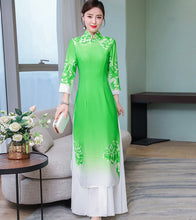 Load image into Gallery viewer, 3/4 Sleeve Floral Print Full Length Chiffon Ao Dai Dress
