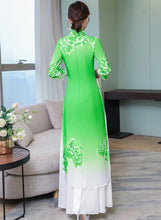 Load image into Gallery viewer, 3/4 Sleeve Floral Print Full Length Chiffon Ao Dai Dress
