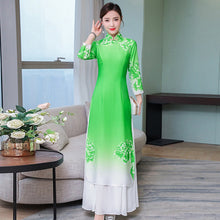 Load image into Gallery viewer, 3/4 Sleeve Floral Print Full Length Chiffon Ao Dai Dress
