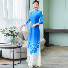 Load image into Gallery viewer, 3/4 Sleeve Floral Print Full Length Chiffon Ao Dai Dress
