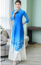 Load image into Gallery viewer, 3/4 Sleeve Floral Print Full Length Chiffon Ao Dai Dress
