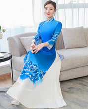 Load image into Gallery viewer, 3/4 Sleeve Floral Print Full Length Chiffon Ao Dai Dress
