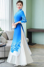 Load image into Gallery viewer, 3/4 Sleeve Floral Print Full Length Chiffon Ao Dai Dress
