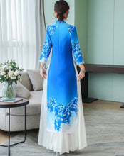 Load image into Gallery viewer, 3/4 Sleeve Floral Print Full Length Chiffon Ao Dai Dress
