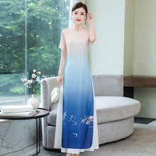 Load image into Gallery viewer, Short Sleeve Full Length Floral Print Chiffon Ao Dai Dress
