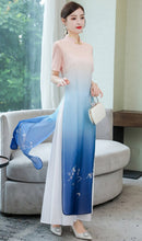 Load image into Gallery viewer, Short Sleeve Full Length Floral Print Chiffon Ao Dai Dress
