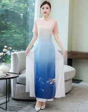 Load image into Gallery viewer, Short Sleeve Full Length Floral Print Chiffon Ao Dai Dress
