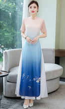 Load image into Gallery viewer, Short Sleeve Full Length Floral Print Chiffon Ao Dai Dress
