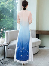 Muatkan imej ke dalam penonton Galeri, Short Sleeve Full Length Floral Print Chiffon Ao Dai Dress
