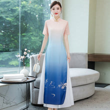 Load image into Gallery viewer, Short Sleeve Full Length Floral Print Chiffon Ao Dai Dress
