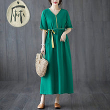 Muatkan imej ke dalam penonton Galeri, Signature Cotton V Neck Tea Length Oriental Casual Dress
