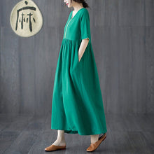 Muatkan imej ke dalam penonton Galeri, Signature Cotton V Neck Tea Length Oriental Casual Dress
