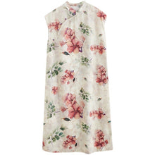 Muatkan imej ke dalam penonton Galeri, Cap Sleeve Floral Ramie Fabric Cheongsam Casual Dress Boho Dress
