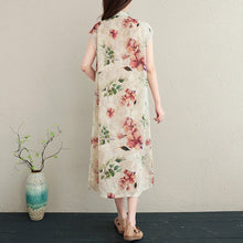 Muatkan imej ke dalam penonton Galeri, Cap Sleeve Floral Ramie Fabric Cheongsam Casual Dress Boho Dress
