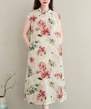 Muatkan imej ke dalam penonton Galeri, Cap Sleeve Floral Ramie Fabric Cheongsam Casual Dress Boho Dress
