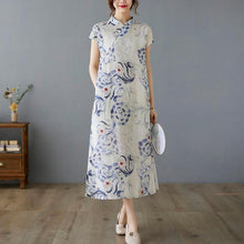 Muatkan imej ke dalam penonton Galeri, Cap Sleeve Floral Ramie Fabric A-line Casual Dress Boho Dress
