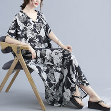 Muatkan imej ke dalam penonton Galeri, V Neck Floral Ramie Fabric Robe Chinese Style Casual Dress Boho Dress
