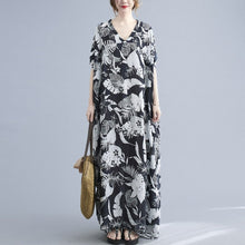 Load image into Gallery viewer, V Neck Floral Ramie Fabric Robe Chinese Style Casual Dress Boho Dress
