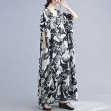 Muatkan imej ke dalam penonton Galeri, V Neck Floral Ramie Fabric Robe Chinese Style Casual Dress Boho Dress
