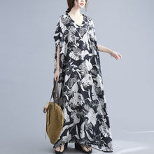 Muatkan imej ke dalam penonton Galeri, V Neck Floral Ramie Fabric Robe Chinese Style Casual Dress Boho Dress
