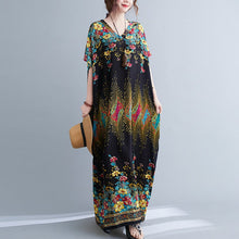 Muatkan imej ke dalam penonton Galeri, V Neck Floral Signature Cotton Robe Chinese Style Casual Dress Boho Dress
