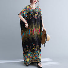 Muatkan imej ke dalam penonton Galeri, V Neck Floral Signature Cotton Robe Chinese Style Casual Dress Boho Dress
