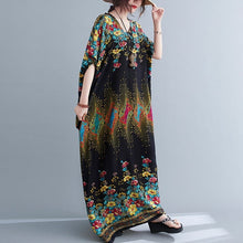 Muatkan imej ke dalam penonton Galeri, V Neck Floral Signature Cotton Robe Chinese Style Casual Dress Boho Dress
