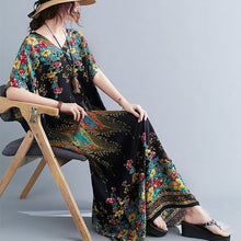 Muatkan imej ke dalam penonton Galeri, V Neck Floral Signature Cotton Robe Chinese Style Casual Dress Boho Dress
