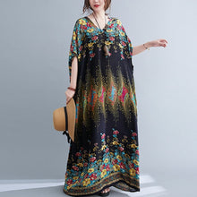 Muatkan imej ke dalam penonton Galeri, V Neck Floral Signature Cotton Robe Chinese Style Casual Dress Boho Dress
