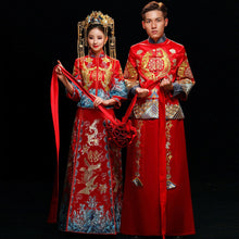 Muatkan imej ke dalam penonton Galeri, Dragon &amp; Phoenix Embroidery Brocade Traditional Chinese Groom Suit
