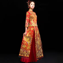 Muatkan imej ke dalam penonton Galeri, Phoenix Embroidery Pleated Skirt Retro Chinese Wedding Suit
