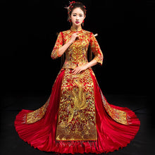 Muatkan imej ke dalam penonton Galeri, Phoenix Embroidery Pleated Skirt Retro Chinese Wedding Suit
