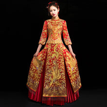 Muatkan imej ke dalam penonton Galeri, Phoenix Embroidery Pleated Skirt Retro Chinese Wedding Suit
