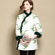 Load image into Gallery viewer, Long Sleeve Floral Fancy Cotton Chinese Style Wadded Coat with Fur Edge
