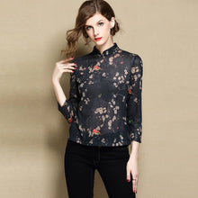 Muatkan imej ke dalam penonton Galeri, Floral Signature Cotton Retro Bodycon Chinese Style Shirt
