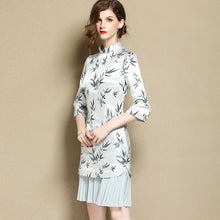 Load image into Gallery viewer, 3/4 Sleeve Cheongsam Top Short Pleated Skirt Chinese Dress
