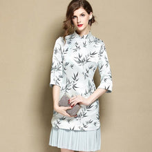 Load image into Gallery viewer, 3/4 Sleeve Cheongsam Top Short Pleated Skirt Chinese Dress
