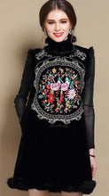 Load image into Gallery viewer, Floral Embroidery Fur Collar &amp; Edge Knee Length Chinese Waistcoat Vest
