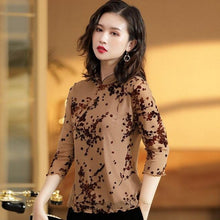 Load image into Gallery viewer, 3/4 Sleeve Floral Embroidery Cheongsam Top Chinese Blouse
