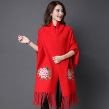 Load image into Gallery viewer, All Matched Chinese Style Floral Sweater Shawl with Tassels
