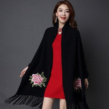 Load image into Gallery viewer, All Matched Chinese Style Floral Sweater Shawl with Tassels
